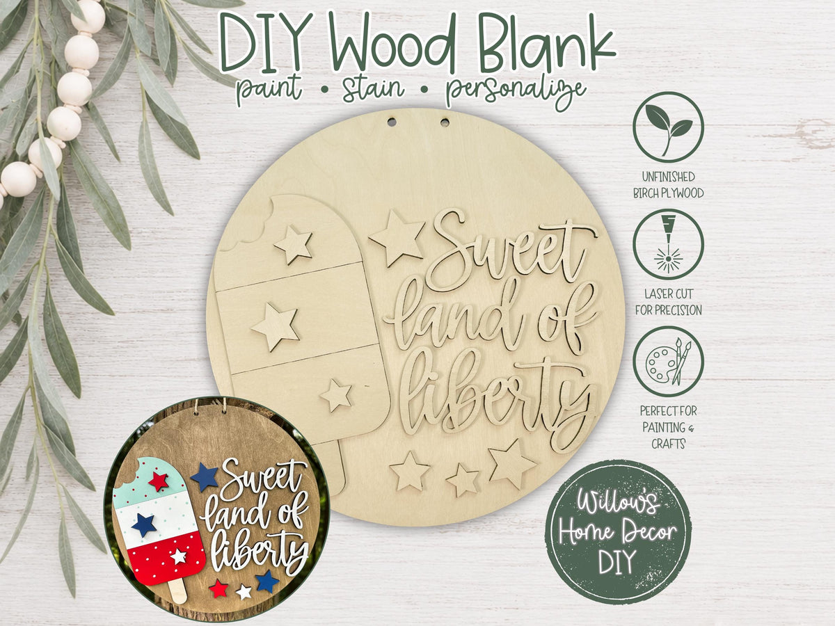 4th of July Door Hanger Wood Blank | Unfinished Patriotic DIY Craft Kit | Independence Day Paint Party Sign Decor