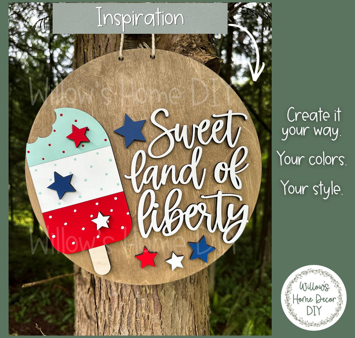 4th of July Door Hanger Wood Blank | Unfinished Patriotic DIY Craft Kit | Independence Day Paint Party Sign Decor