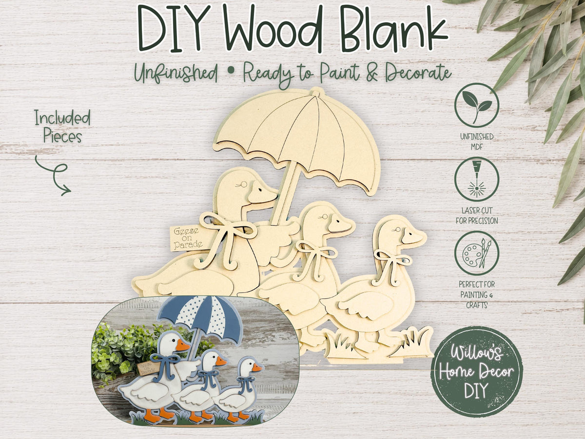 Goose Shelf Sitter Wood Blank | Unfinished MDF Paint Blank | DIY Craft Kit | Farmhouse Goose Decor | Paint Party Supply