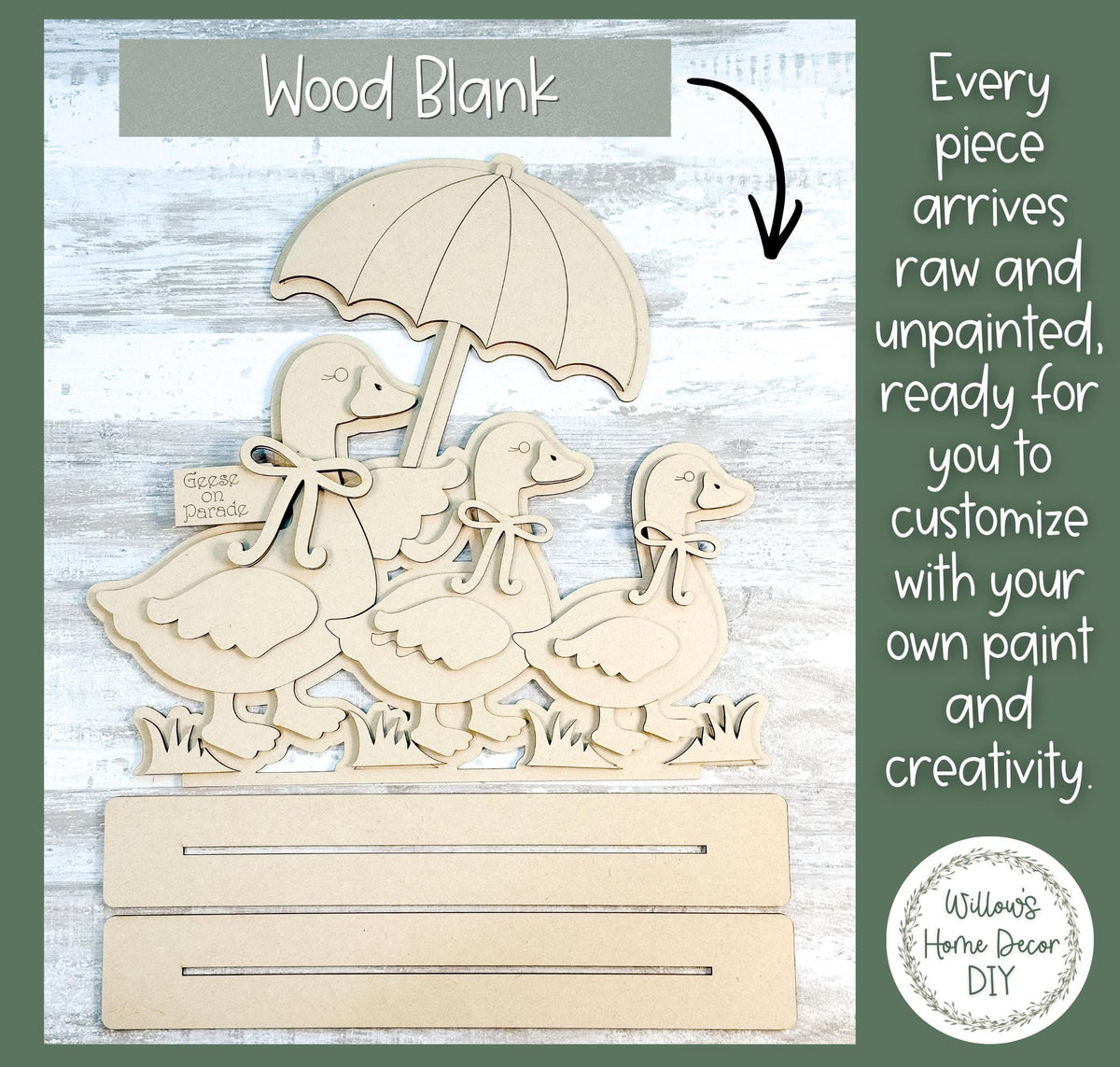 Goose Shelf Sitter Wood Blank | Unfinished MDF Paint Blank | DIY Craft Kit | Farmhouse Goose Decor | Paint Party Supply