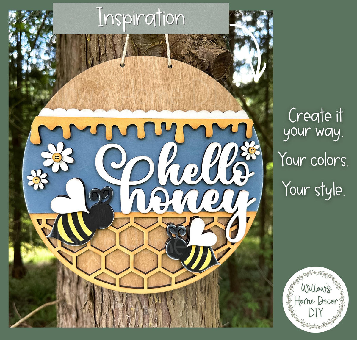 Hello Honey Bee Door Hanger Wood Blank | Unfinished Birch Plywood | Paint Party Supply | Summer Porch Decor | DIY Craft Kit