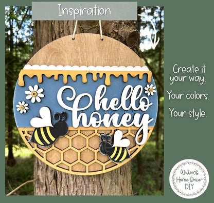 Hello Honey Bee Door Hanger Wood Blank | Unfinished Birch Plywood | Paint Party Supply | Summer Porch Decor | DIY Craft Kit
