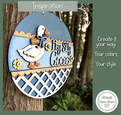 Hey Silly Goose Door Hanger Wood Blank | Unfinished Birch Plywood | Paint Party Craft | DIY Porch Sign | Grandmacore Gift