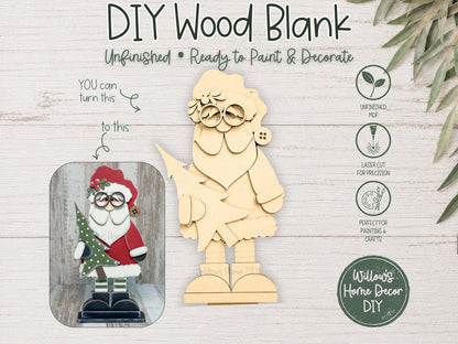 Unfinished Santa Wood Blank, Christmas Paint Party Craft Kit, DIY Shelf Sitter Sign, Holiday Craft Night Supply, Wood Cutout