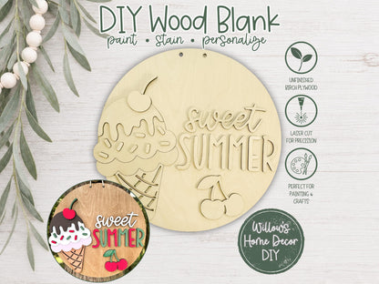 Ice Cream Door Hanger Wood Blank | Unfinished Summer Craft Supply | Front Porch Decor | Paint Party | Birch Plywood Sign