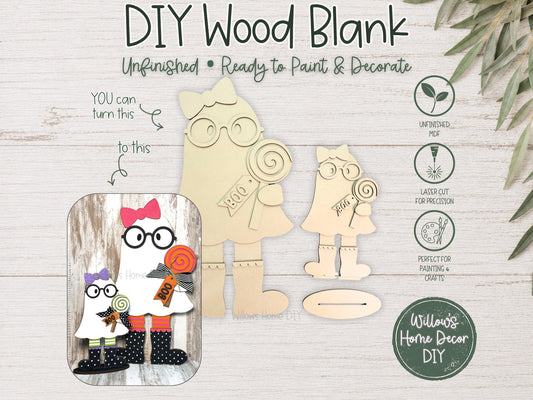 Halloween Ghost Girl Wood Blank - DIY Unfinished Shelf Sitter & Leaner - Paint Party Craft Kit - Spooky Season Decor