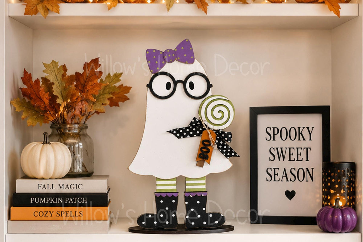 Halloween Ghost Girl Wood Blank - DIY Unfinished Shelf Sitter & Leaner - Paint Party Craft Kit - Spooky Season Decor