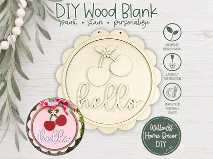 Cherry Door Hanger Unfinished Wood Blank | Summer Porch Decor | Paint Party Kit | Laser Cut DIY Craft Supply Gift