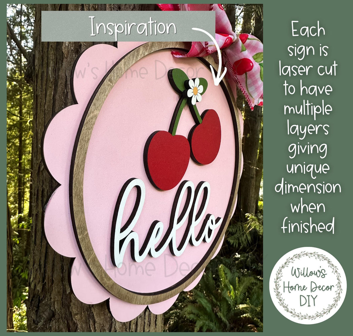 Cherry Door Hanger Unfinished Wood Blank | Summer Porch Decor | Paint Party Kit | Laser Cut DIY Craft Supply Gift