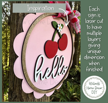 Cherry Door Hanger Unfinished Wood Blank | Summer Porch Decor | Paint Party Kit | Laser Cut DIY Craft Supply Gift