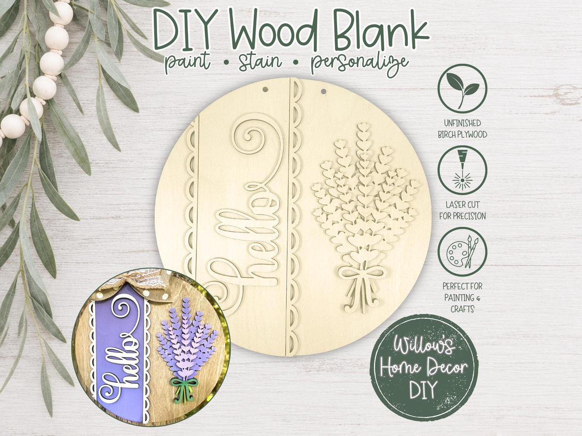 Unfinished Wood Lavender Door Hanger Blank, Laser Cut DIY Wood Craft, Paint Party Supply, Porch Sign, Wood Craft Kit for Adults