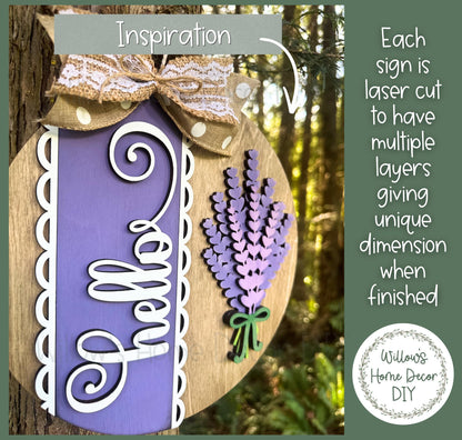 Unfinished Wood Lavender Door Hanger Blank, Laser Cut DIY Wood Craft, Paint Party Supply, Porch Sign, Wood Craft Kit for Adults