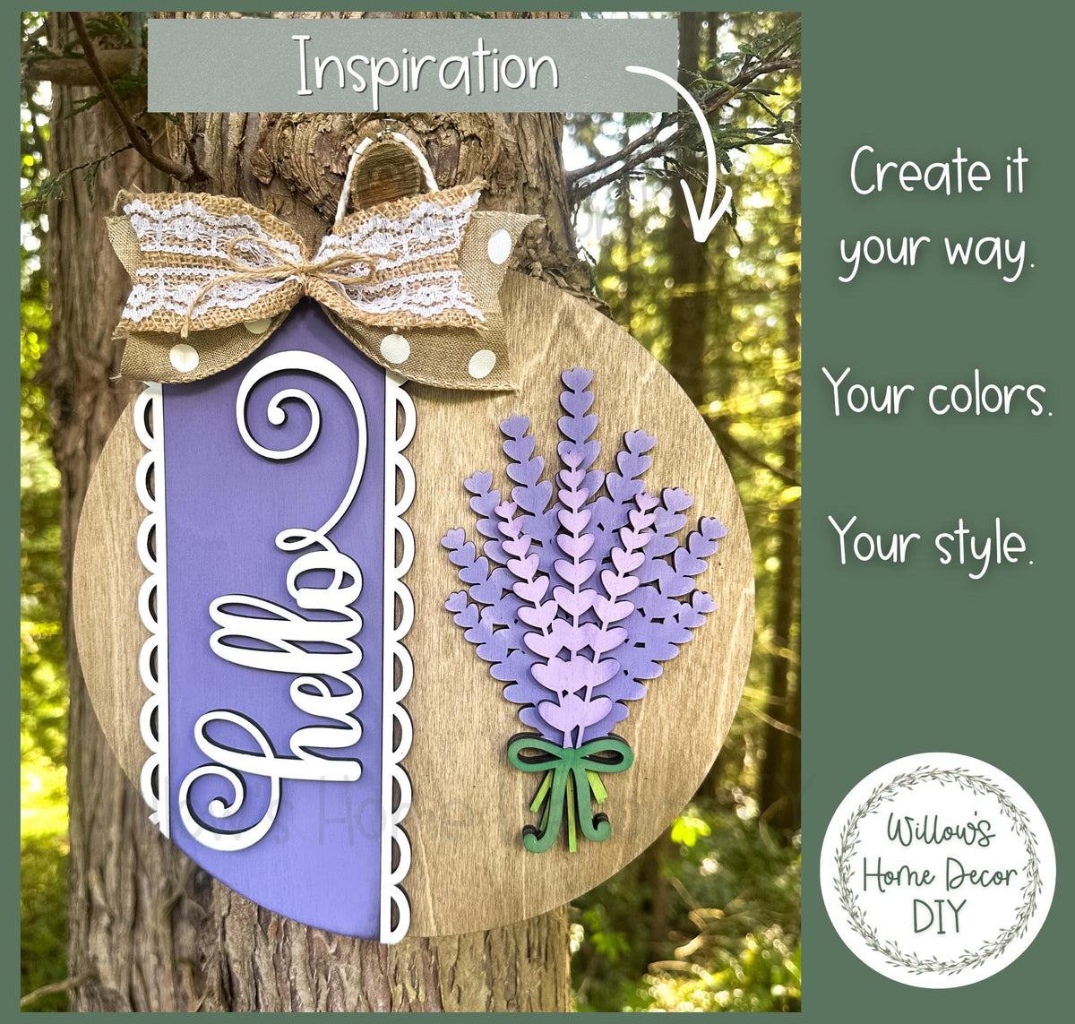 Unfinished Wood Lavender Door Hanger Blank, Laser Cut DIY Wood Craft, Paint Party Supply, Porch Sign, Wood Craft Kit for Adults