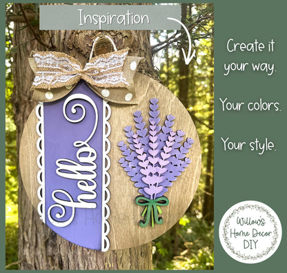 Unfinished Wood Lavender Door Hanger Blank, Laser Cut DIY Wood Craft, Paint Party Supply, Porch Sign, Wood Craft Kit for Adults