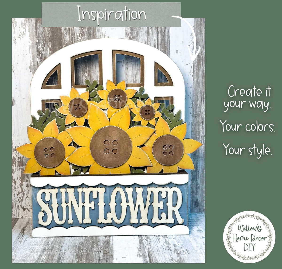 Sunflower Window Box Insert | Unfinished Wood Blank | Interchangeable Seasonal Decor | DIY Craft Kit | Cottagecore Home Decor