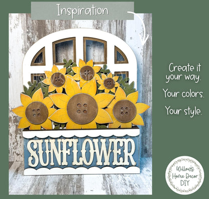 Sunflower Window Box Insert | Unfinished Wood Blank | Interchangeable Seasonal Decor | DIY Craft Kit | Cottagecore Home Decor