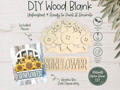 Sunflower Window Box Insert | Unfinished Wood Blank | Interchangeable Seasonal Decor | DIY Craft Kit | Cottagecore Home Decor