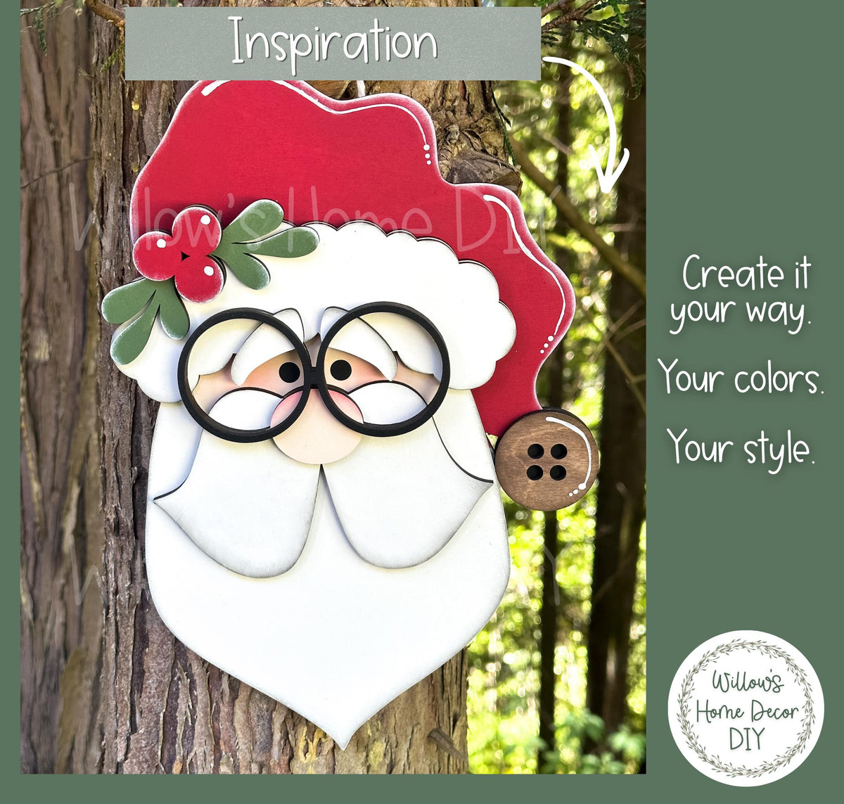 Nerdy Santa Unfinished Wood Door Hanger Blank | DIY Christmas Craft | Laser Cut Wood | Paint Party Supply | Holiday Decor Gift