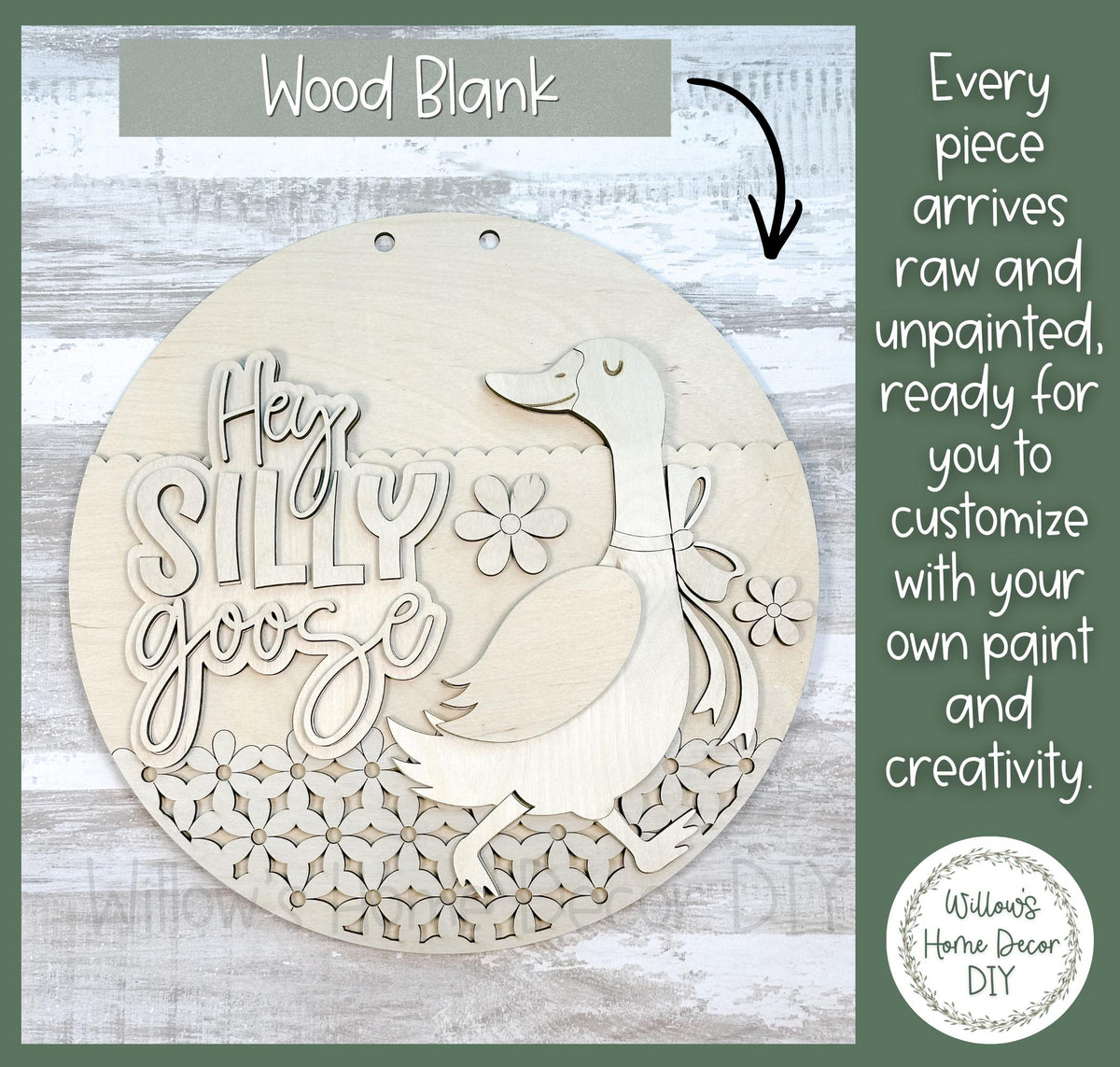 Silly Goose Door Hanger Wood Blank | Laser Cut Unfinished Birch | DIY Porch Sign | Paint Party Supply | Grandmacore Gift