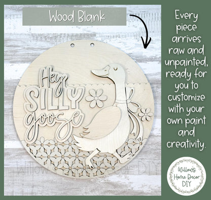 Silly Goose Door Hanger Wood Blank | Laser Cut Unfinished Birch | DIY Porch Sign | Paint Party Supply | Grandmacore Gift