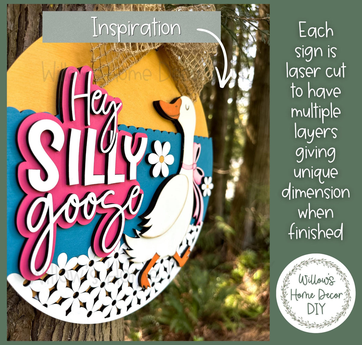 Silly Goose Door Hanger Wood Blank | Laser Cut Unfinished Birch | DIY Porch Sign | Paint Party Supply | Grandmacore Gift