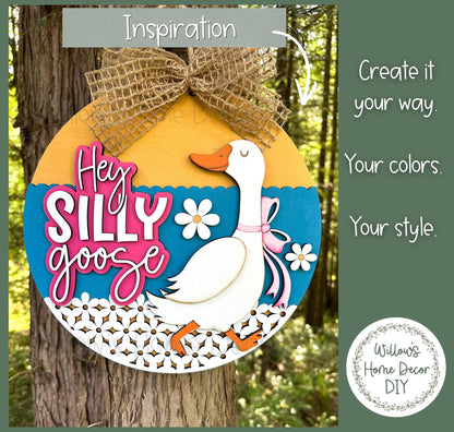 Silly Goose Door Hanger Wood Blank | Laser Cut Unfinished Birch | DIY Porch Sign | Paint Party Supply | Grandmacore Gift