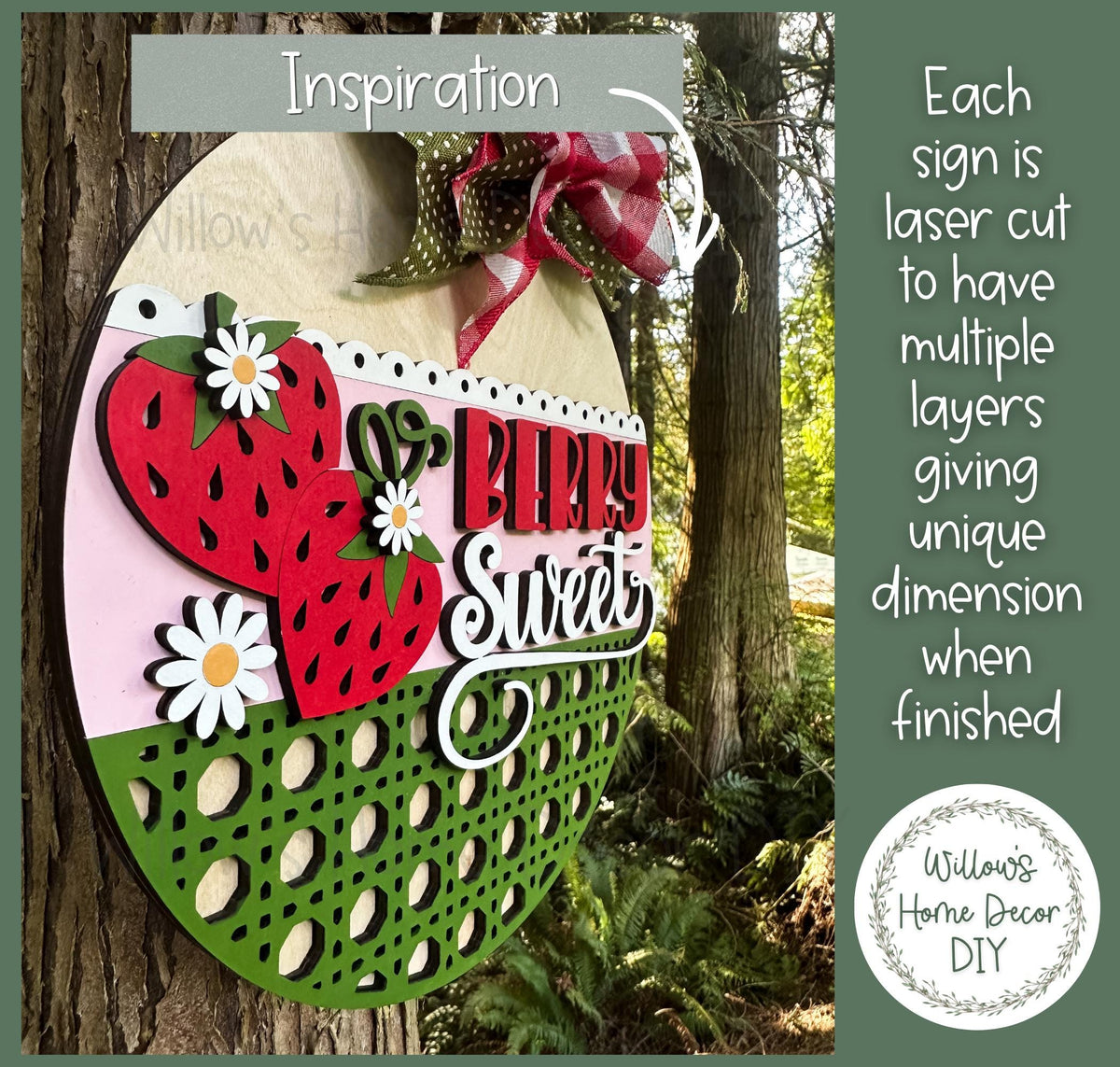 Strawberry Door Hanger Unfinished Wood Blank | DIY Summer Craft | Porch Decor Sign | Paint Party Supply | Wood Craft Kit
