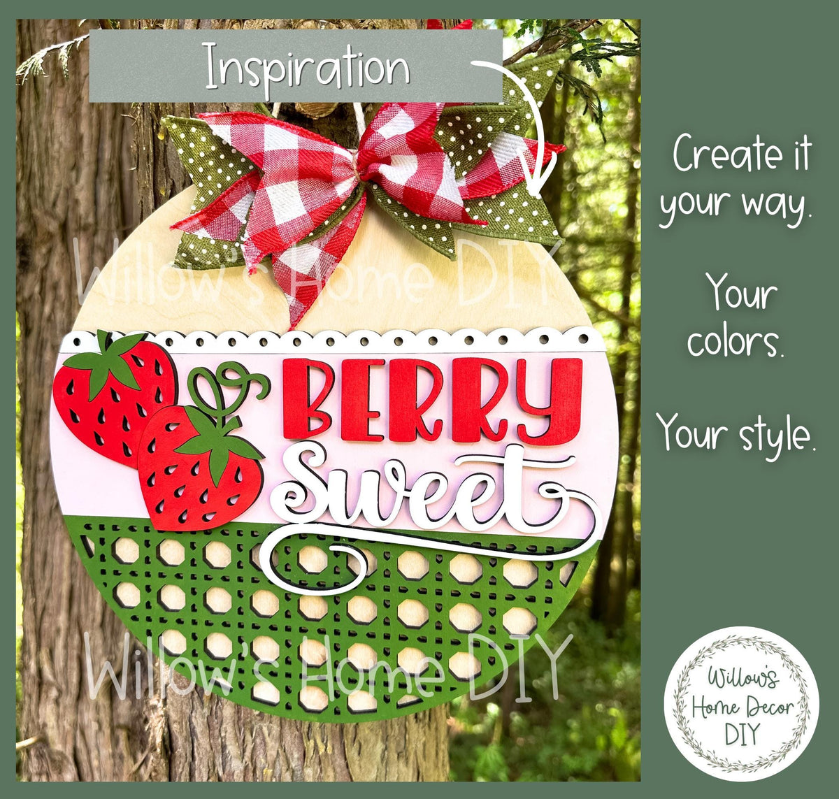 Strawberry Door Hanger Unfinished Wood Blank | DIY Summer Craft | Porch Decor Sign | Paint Party Supply | Wood Craft Kit