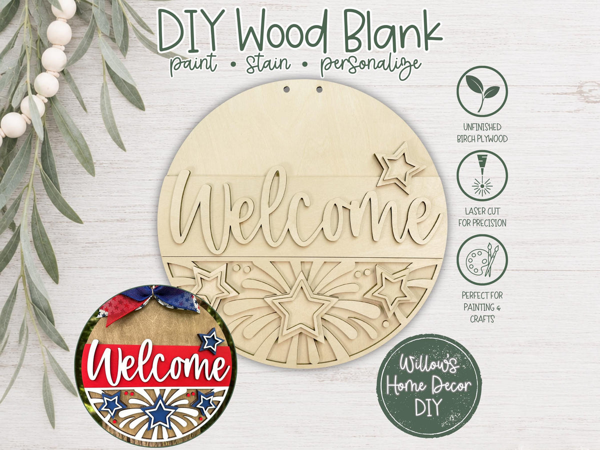 Unfinished Wood Door Hanger Blank | 4th of July Patriotic Welcome Sign | Independence Day DIY Craft Kit | Paint Party Supply