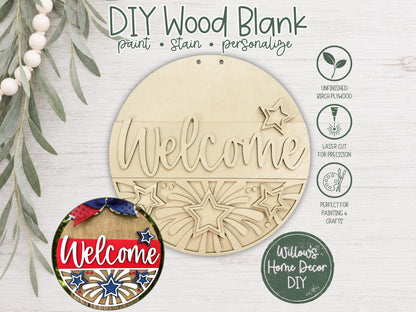 Unfinished Wood Door Hanger Blank | 4th of July Patriotic Welcome Sign | Independence Day DIY Craft Kit | Paint Party Supply