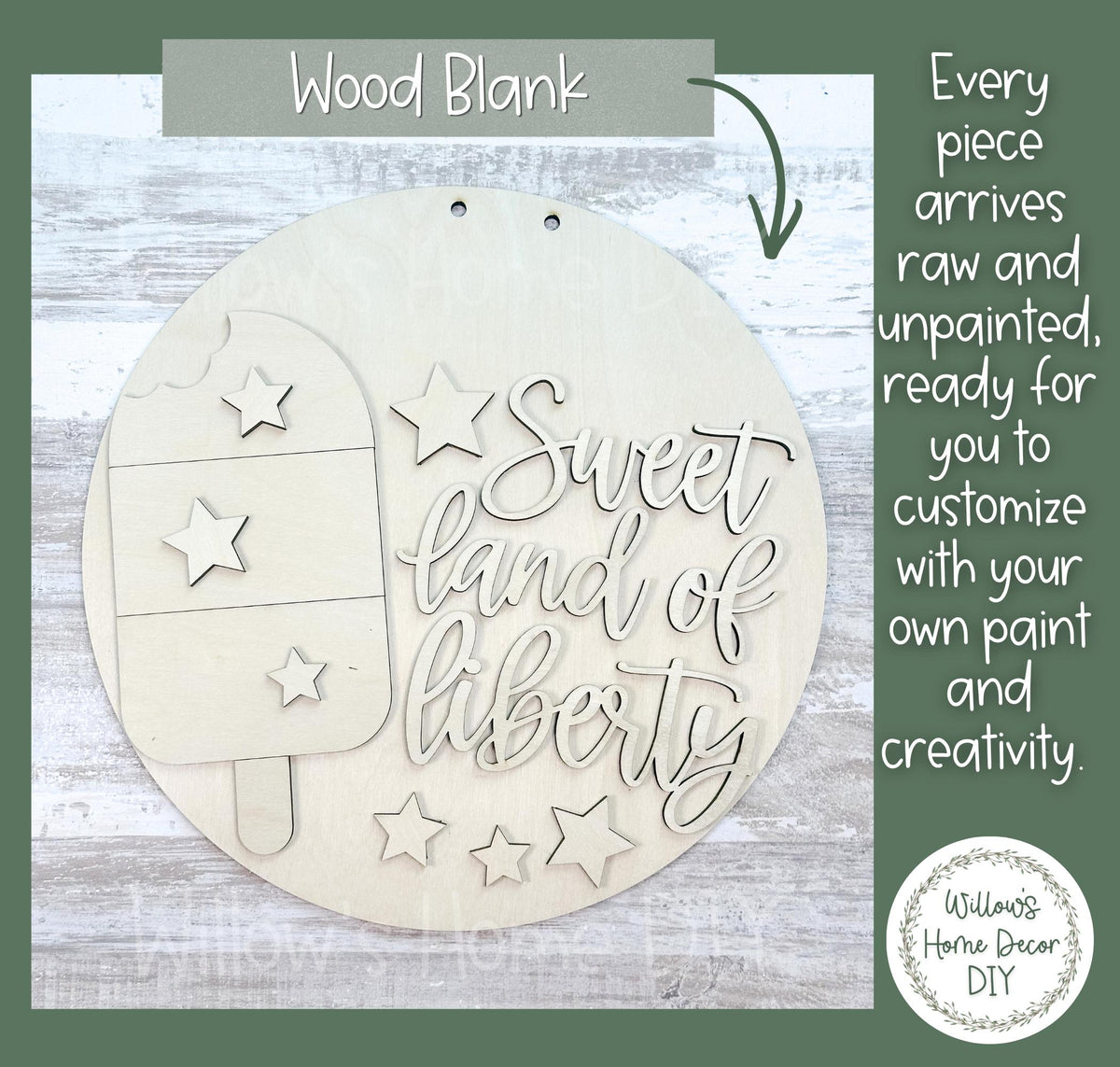 4th of July Door Hanger Wood Blank | Unfinished Patriotic DIY Craft Kit | Independence Day Paint Party Sign Decor