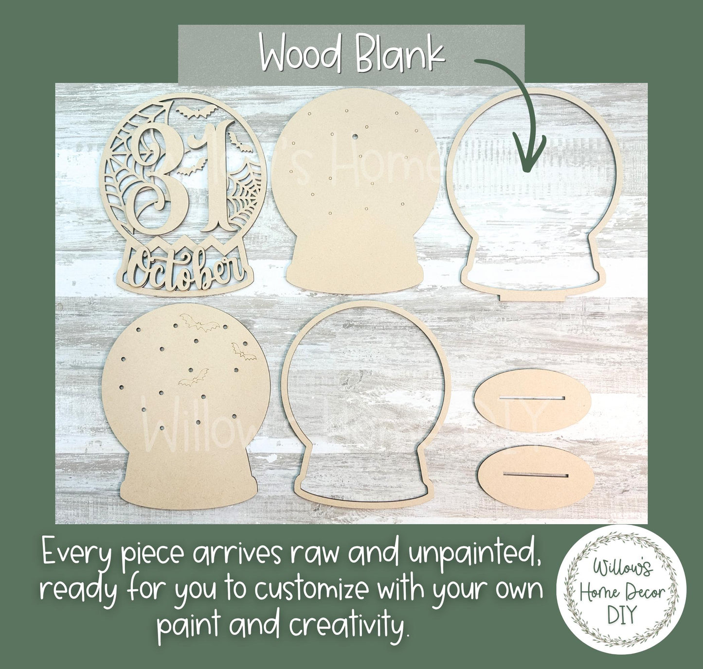 Halloween Light Up Globe Wood Blank | Unfinished Shelf Sitter | Paint Party Kit | Spooky Craft Supply | DIY Holiday Decor