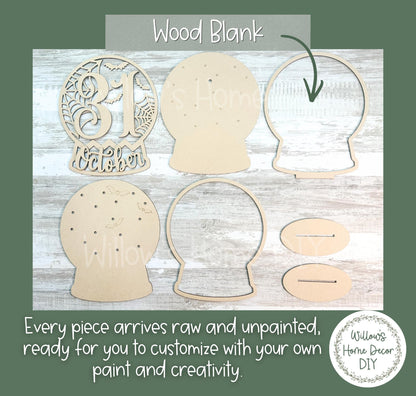 Halloween Light Up Globe Wood Blank | Unfinished Shelf Sitter | Paint Party Kit | Spooky Craft Supply | DIY Holiday Decor