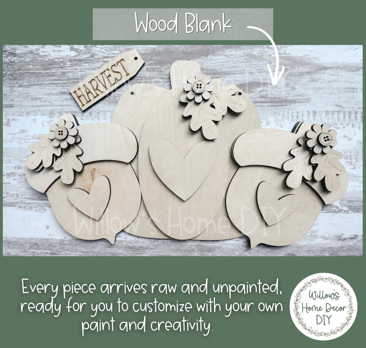 Pumpkin Door Hanger Kit | Unfinished Wood Blank | Fall Craft Kit | DIY Paint Kit | Autumn Porch Decor | Halloween Wood Sign