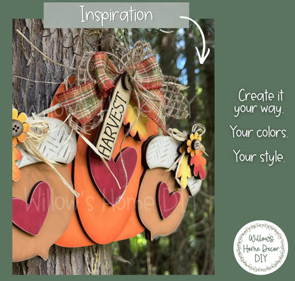 Pumpkin Door Hanger Kit | Unfinished Wood Blank | Fall Craft Kit | DIY Paint Kit | Autumn Porch Decor | Halloween Wood Sign