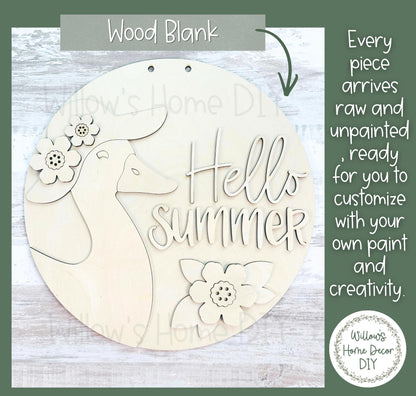 Hello Summer Goose Door Hanger Wood Blank | Unfinished Birch DIY Sign | Summer Porch Decor | Grandmacore Gift