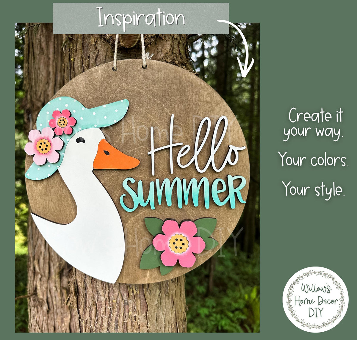 Hello Summer Goose Door Hanger Wood Blank | Unfinished Birch DIY Sign | Summer Porch Decor | Grandmacore Gift