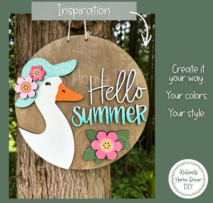 Hello Summer Goose Door Hanger Wood Blank | Unfinished Birch DIY Sign | Summer Porch Decor | Grandmacore Gift