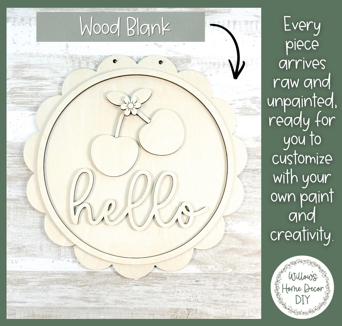 Cherry Door Hanger Unfinished Wood Blank | Summer Porch Decor | Paint Party Kit | Laser Cut DIY Craft Supply Gift