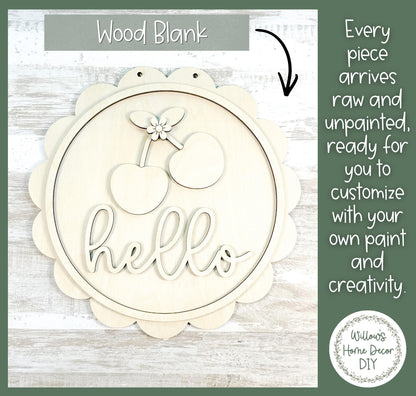 Cherry Door Hanger Unfinished Wood Blank | Summer Porch Decor | Paint Party Kit | Laser Cut DIY Craft Supply Gift