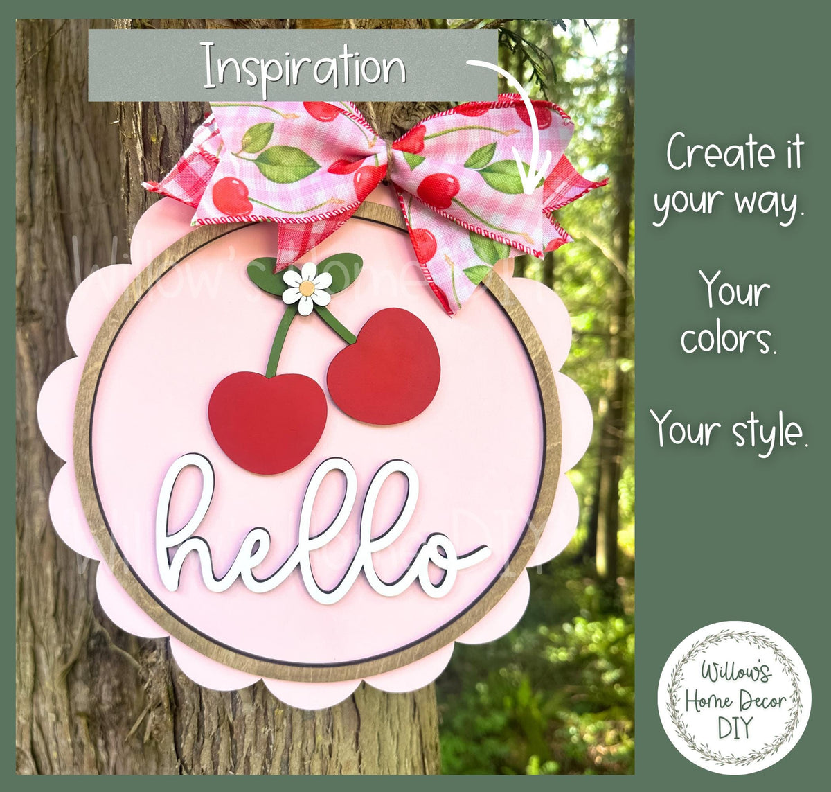 Cherry Door Hanger Unfinished Wood Blank | Summer Porch Decor | Paint Party Kit | Laser Cut DIY Craft Supply Gift