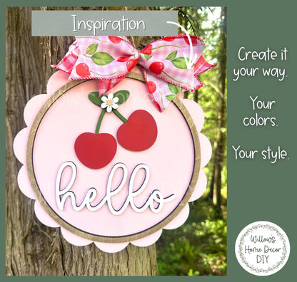 Cherry Door Hanger Unfinished Wood Blank | Summer Porch Decor | Paint Party Kit | Laser Cut DIY Craft Supply Gift