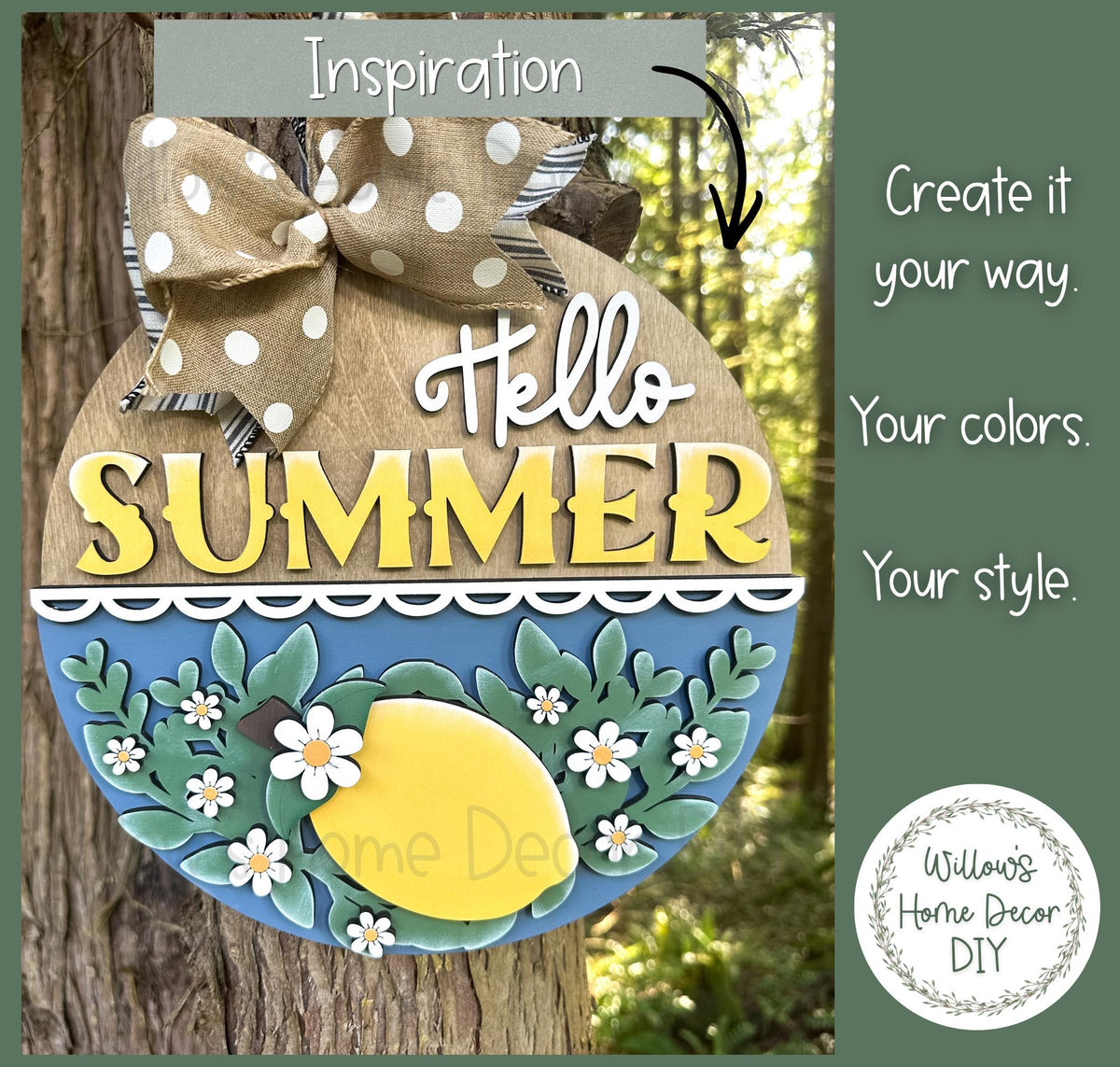 Lemon Door Hanger Unfinished Wood Blank, DIY Summer Porch Decor, Paint Party Supply, Wood Craft Kit, Laser Cut Blank for Painting