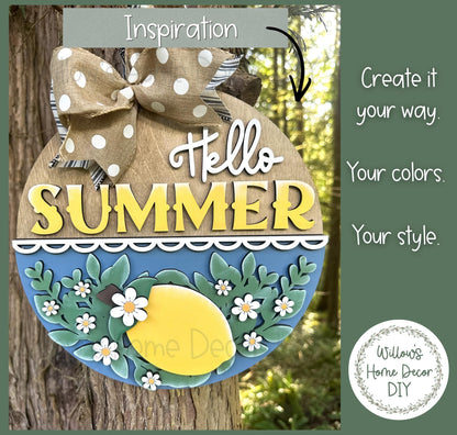 Lemon Door Hanger Unfinished Wood Blank, DIY Summer Porch Decor, Paint Party Supply, Wood Craft Kit, Laser Cut Blank for Painting