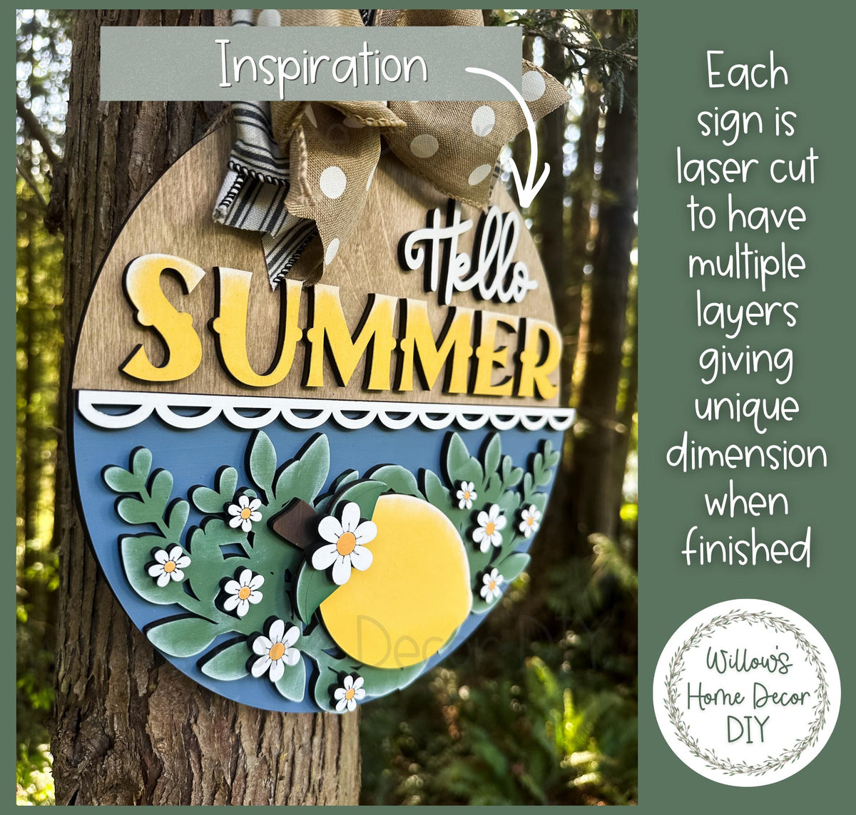 Lemon Door Hanger Unfinished Wood Blank, DIY Summer Porch Decor, Paint Party Supply, Wood Craft Kit, Laser Cut Blank for Painting