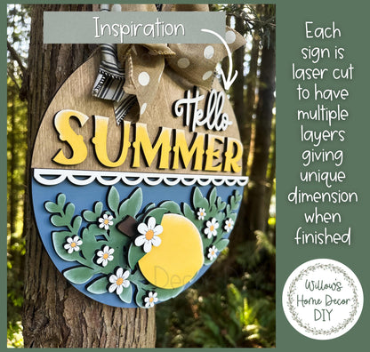 Lemon Door Hanger Unfinished Wood Blank, DIY Summer Porch Decor, Paint Party Supply, Wood Craft Kit, Laser Cut Blank for Painting