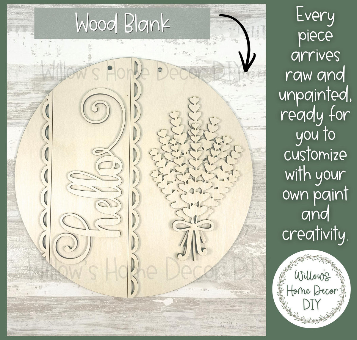 Unfinished Wood Lavender Door Hanger Blank, Laser Cut DIY Wood Craft, Paint Party Supply, Porch Sign, Wood Craft Kit for Adults