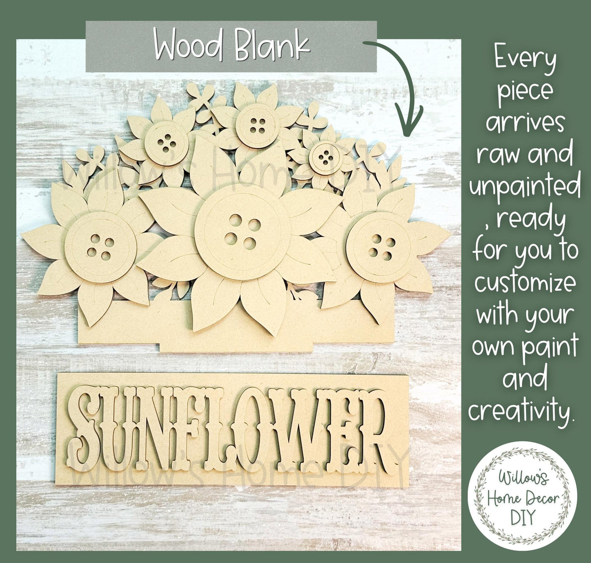 Sunflower Window Box Insert | Unfinished Wood Blank | Interchangeable Seasonal Decor | DIY Craft Kit | Cottagecore Home Decor