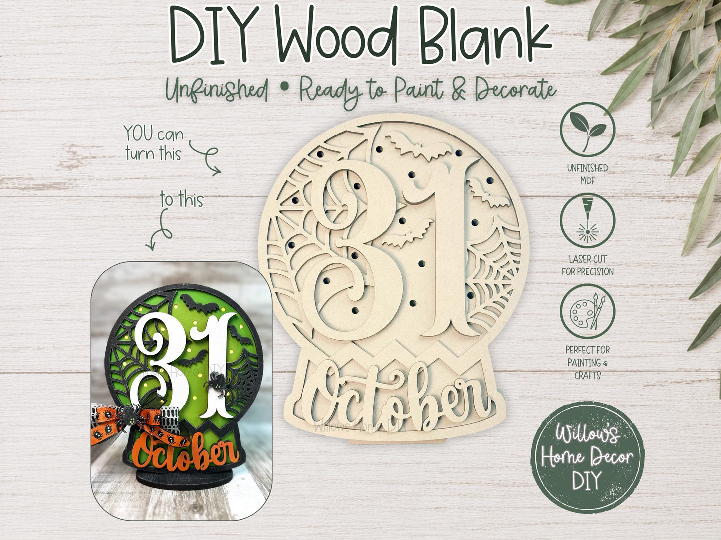 Halloween Light Up Globe Wood Blank | Unfinished Shelf Sitter | Paint Party Kit | Spooky Craft Supply | DIY Holiday Decor