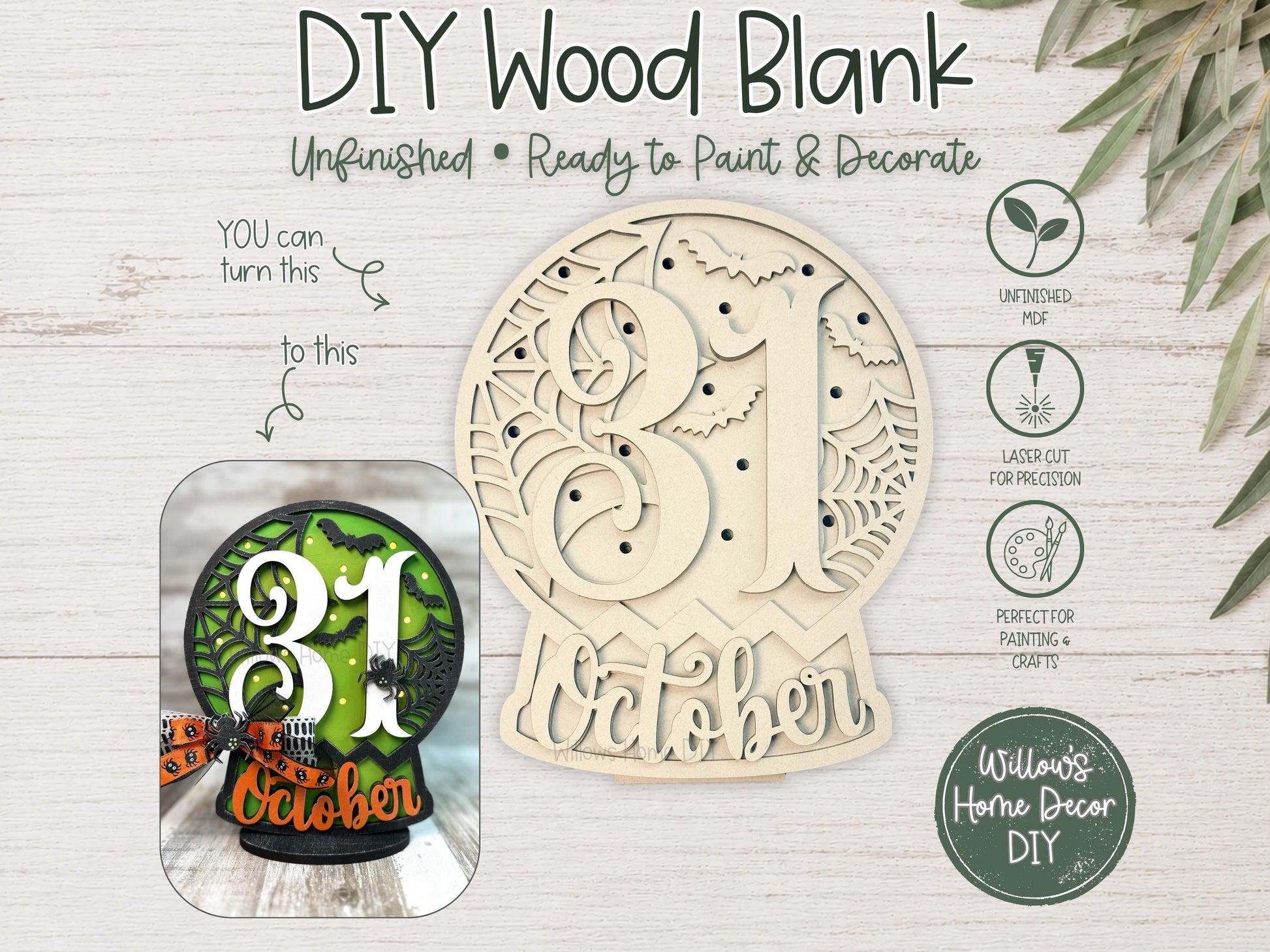Halloween Light Up Globe Wood Blank | Unfinished Shelf Sitter | Paint Party Kit | Spooky Craft Supply | DIY Holiday Decor
